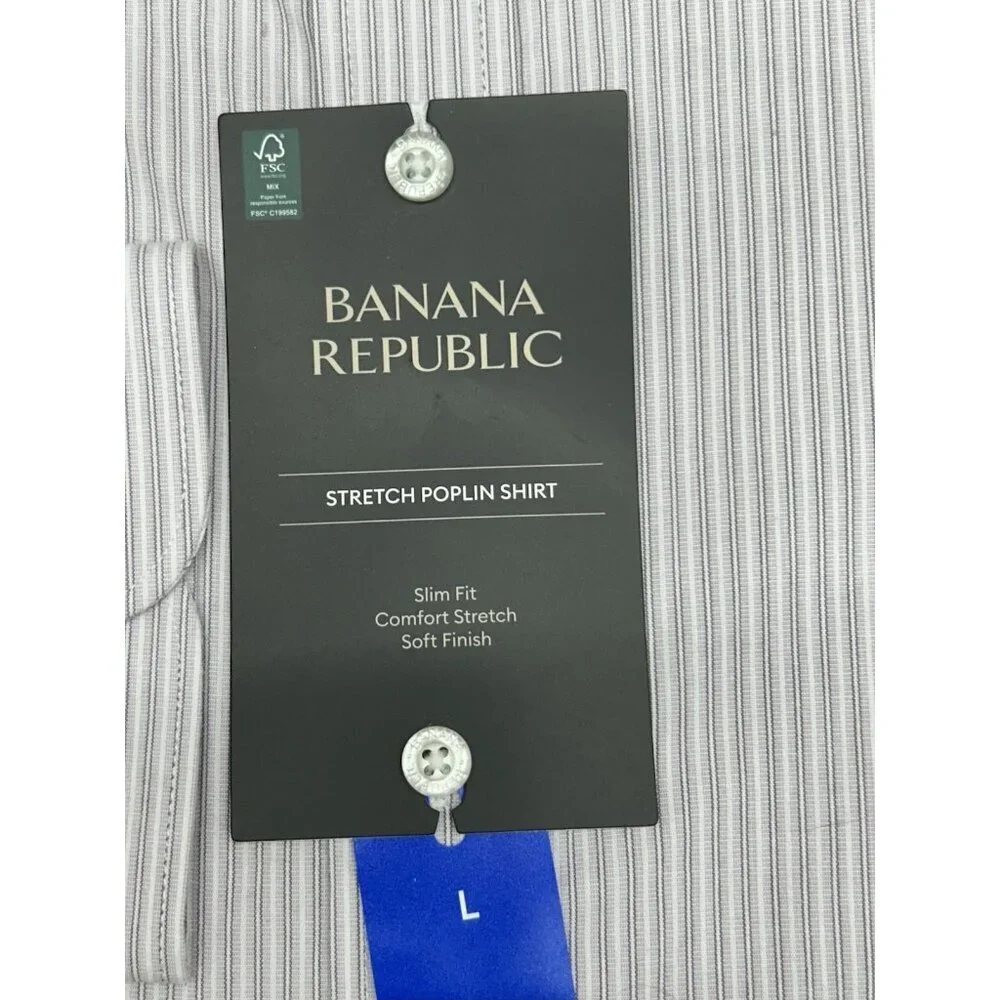 Banana Republic Long Sleeve Mens Button Up Shirt Large Stripe Purple Stretch NWT